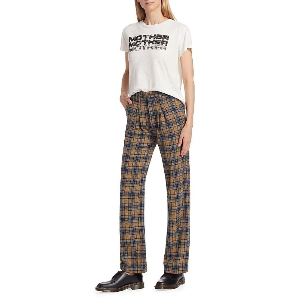 Mother the Maven Pleated Plaid Trouser Pants  33 100% cotton Indie Grunge Alt